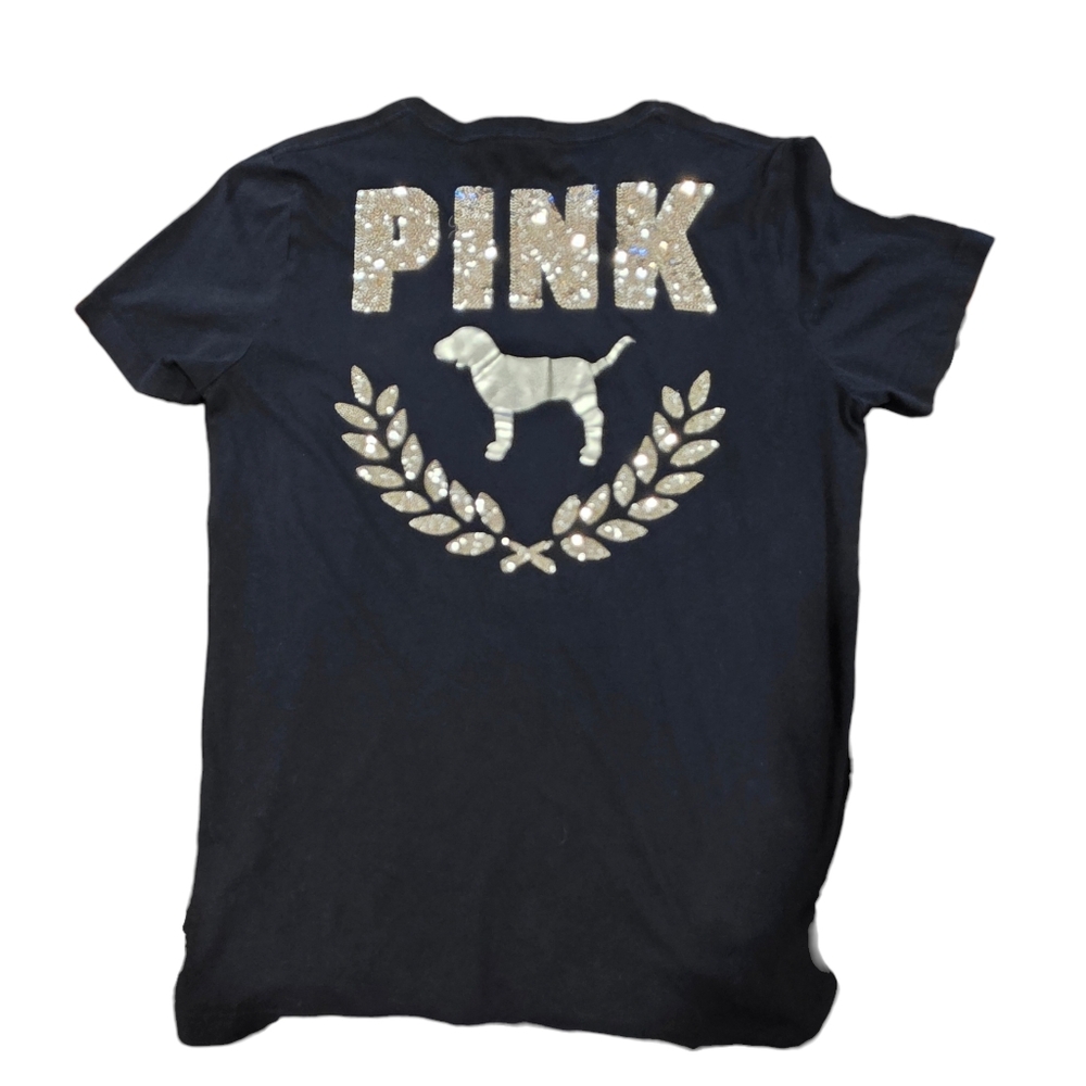 PINK Victoria's Secret large black gold Sequins bling short sleeve t-shirt
